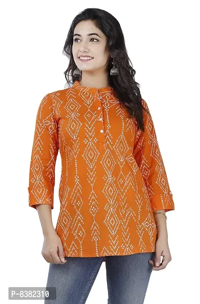 SIDDHANAM Trendy Cotton Printed Orange Casual wear top-thumb3