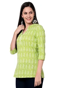 SIDDHANAM Women Causal Trendy and Stylish Traditional Floral Print 3/4 Sleeve V Neck Light Green and Pink Cotton Top-thumb2