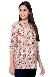 SIDDHANAM Women Causal Floral Print 3/4 Sleeve Button Down Round Neck Blue Red Cotton Top-thumb3