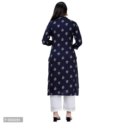 SIDDHANAM Women Floral Printed Rayon Blue Straight Kurta-thumb3