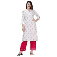 SIDDHANAM Women Floral Printed Rayon White Straight Kurta-thumb1