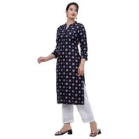 SIDDHANAM Women Gold Print Dark Blue Festive Rayon Straight Kurta-thumb4