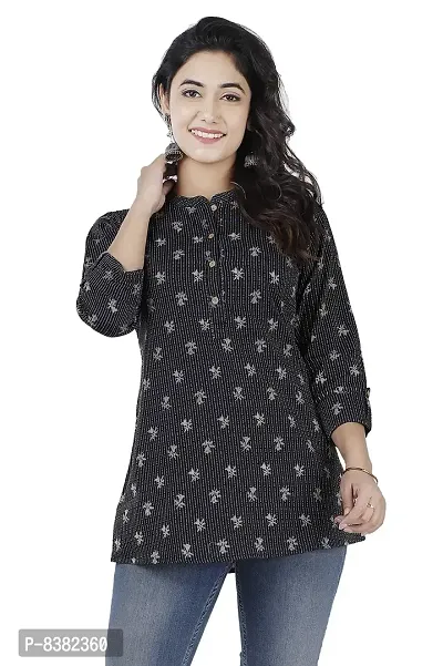 SIDDHANAM Trendy Cotton Printed Katha Work Black Casual wear top