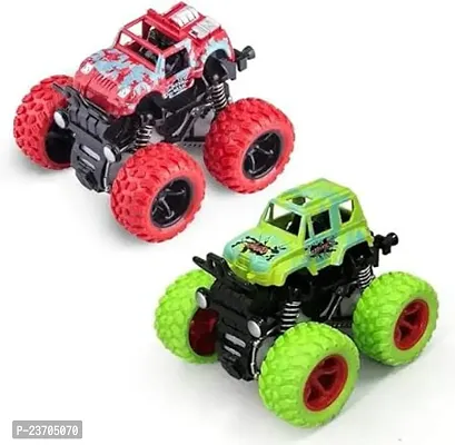 8-bit Pull Back Monster Truck , Push and Go Toy Truck, 360 Degree Friction Powered Stunt Car (Pack of 2)