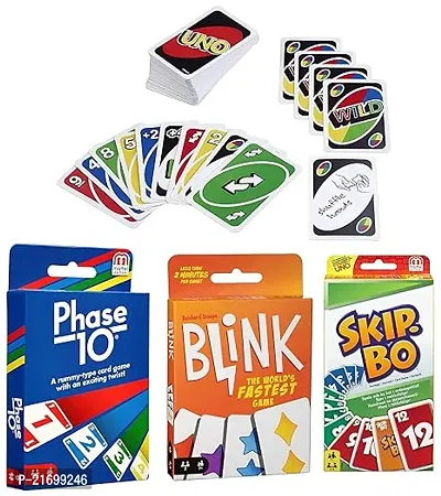 Premium Quality Uno Playing Card Game-Phase 10 Card Game, Multi Color-Staupe Blink The World Fastest Card Game-Skip-Bo Card Game-(Set Of 4Toys)