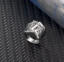 6Pillars Stainless Steel Ace King Queen Jack Playing Card Stylish Biker Adjustable Ring for Men Boys (Silver)-thumb1