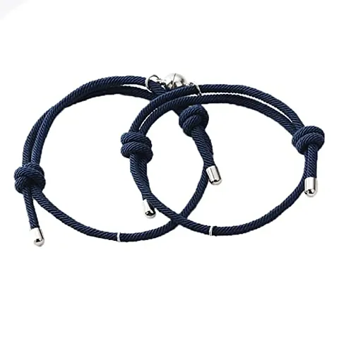 6Pillars Ball Shaped Couple Bracelet Magnetic (Dark Blue) 2PCS Alloy Relationship Bracelet Matching Bracelet for Him and Her