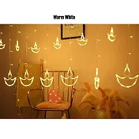 Genric Trending Trunks Warm White Diya/Diwali Curtain, String Lights with 12 Hanging Diyas and 138 LED light with 8 Flashing Modes, Decoration Lighting-thumb2