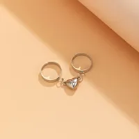 6Pillars Silver Crystal Couple Ring Heart shape for Gf Bf  Lovers (Silver)-thumb3