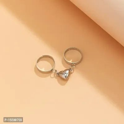 6Pillars Silver Crystal Couple Ring Heart shape for Gf Bf  Lovers (Silver)-thumb4
