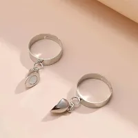 6Pillars Silver Crystal Couple Ring Heart shape for Gf Bf  Lovers (Silver)-thumb1