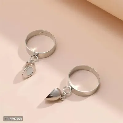 6Pillars Silver Crystal Couple Ring Heart shape for Gf Bf  Lovers (Silver)-thumb2