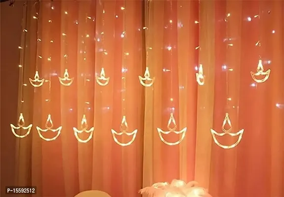 6Pillars 12 Diya Power Pixel Curtain String Lights Window Curtain Lights with 8 Flashing Modes (Warm White) 6 Big and 6 Small Diya Lights. Decoration for Home,Diwali-thumb3