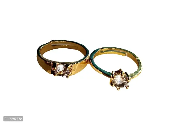 A.B. Enterprises Gold colour Crystal Titanium Elegant Couple Band Ring for Men and Women-thumb0