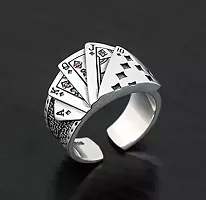 6Pillars Stainless Steel Ace King Queen Jack Playing Card Stylish Biker Adjustable Ring for Men Boys (Silver)-thumb3
