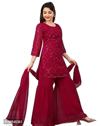 Fancy Georgette Kurta Bottom And Dupatta Set For Women-thumb0