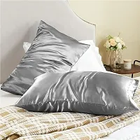 Young Arrow Satin Pillowcase for Hair and Skin, Silk Satin Pillowcase with Envelope Closure, Soft Breathable Smooth Cooling Silk Pillow Covers Pack of 2 Size (18x28 Inches) (Silver)-thumb1