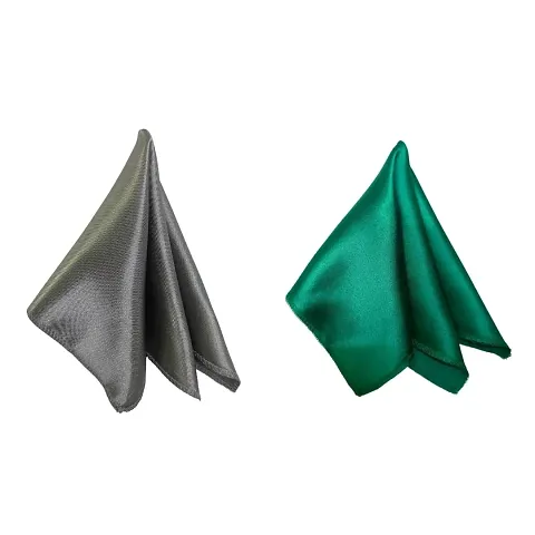 Young Arrow Satin Pocket Square Combo for Men, Wedding Handkerchief for Suits, Blazers  Tuxedo, (Pack of 2) (Grey  Green)