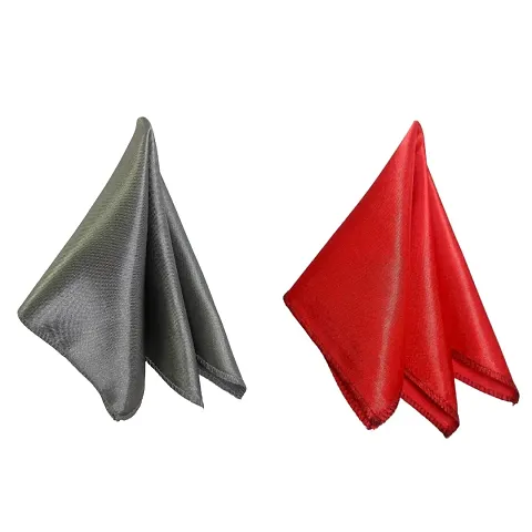 Young Arrow Satin Pocket Square Combo for Men, Wedding Handkerchief for Suits, Blazers  Tuxedo, (Pack of 2) (Silver  Red)