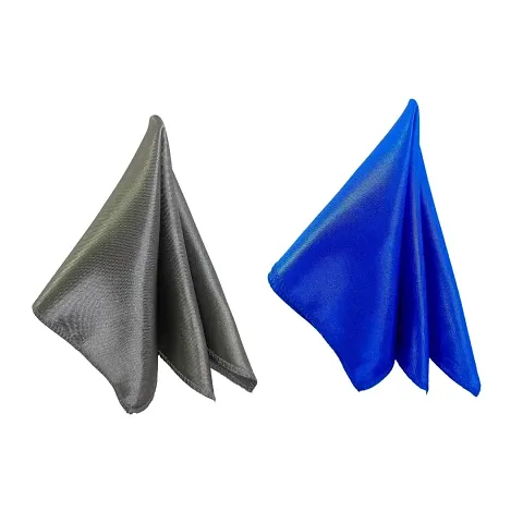 Young Arrow Satin Pocket Square for Men, Wedding Handkerchief for Suits, Blazers Tuxedo, Men's Pocket Square Combo (Pack of 2) (Metallic Blue)