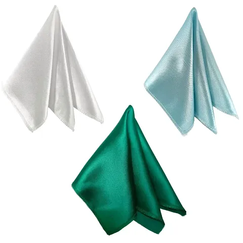 Young Arrow Satin Pocket Square for Men, Wedding Handkerchief for Suits, Blazers  Tuxedo, Men's Pocket Square Combo (Pack of 3) (White,Light Blue  Green)