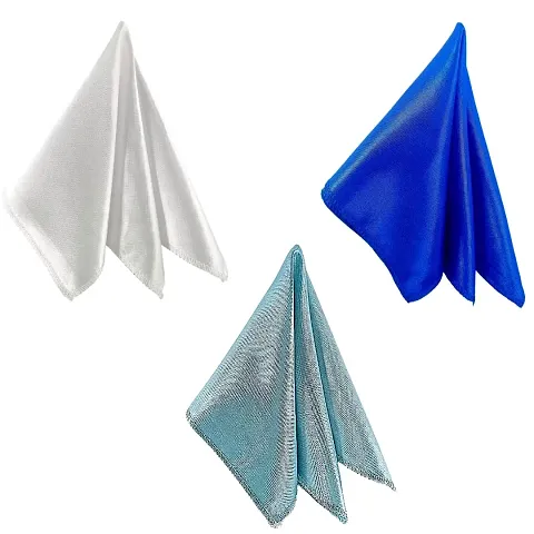 Young Arrow Satin Pocket Square Combo for Men, Wedding Handkerchief for Suits, Blazers  Tuxedo (Pack of 3) (White,Royal Blue  Light Blue)