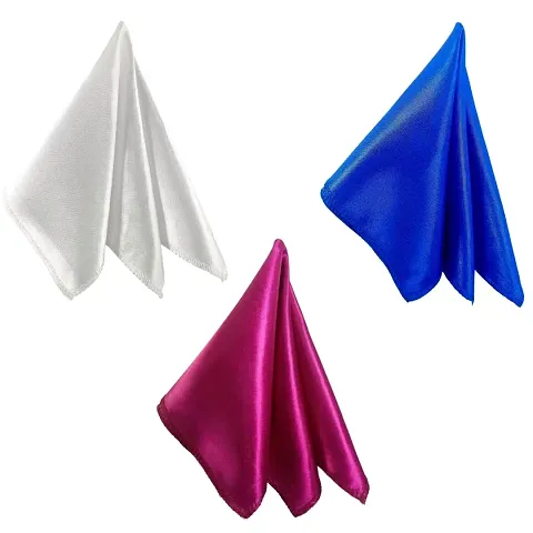 Young Arrow Satin Pocket Square for Men, Wedding Handkerchief for Suits, Blazers Tuxedo, Men's Pocket Square Combo (Pack of 3) (White,Royal Purple)