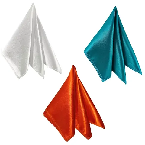 Young Arrow Satin Pocket Square Combo for Men, Wedding Handkerchief for Suits, Blazers  Tuxedo (Pack of 3) (White,Turquoise  Copper Brown)