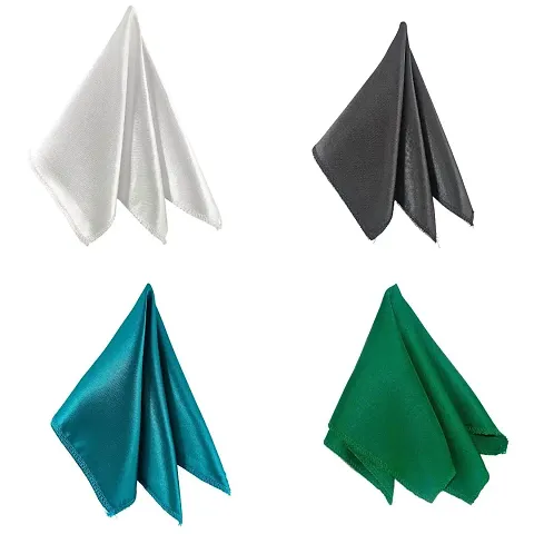 Young Arrow Satin Pocket Square for Men, Wedding Handkerchief for Suits, Blazers  Tuxedo, Men's Pocket Square Combo Pack of 4 (White,Black,Turquoise,Green)