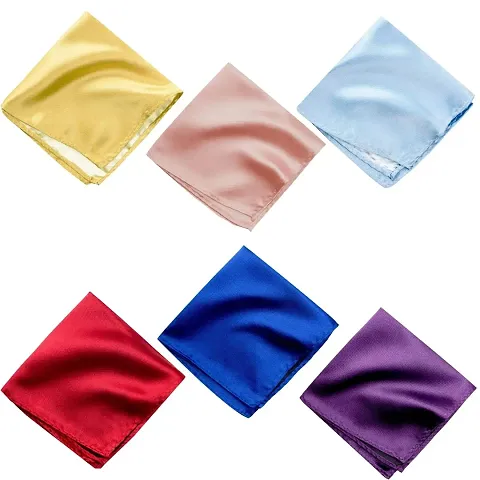 Young Arrow Satin Pocket Square Combo for Men, Wedding Handkerchief for Suits, Blazers  Tuxedo (Pack of 6) (Yellow,Peach,Light Blue,Red,Royal Blue,Purple)