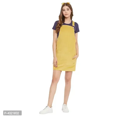 Yellow Color Cordruoy Shoulder Straps Neck  Above Knee Length Dress-thumb3