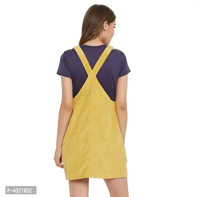 Yellow Color Cordruoy Shoulder Straps Neck  Above Knee Length Dress-thumb2