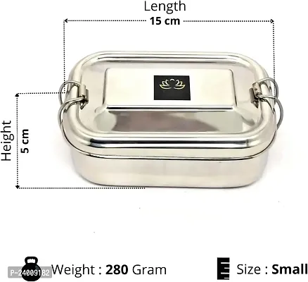 Stainless Steel Rectangular Shape tiffin box  with Small Container  for Kids, School, Office - Leakproof Lunchbox-thumb2