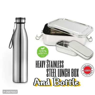 Stainless Steel Tiffin Box, Capacity-1200 Ml with  Water Bottle 1100ml ( Best quality Lunchbox  Bottle SET)-thumb0