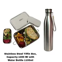 Stainless Steel Tiffin Box, Capacity-1200 Ml with  Water Bottle 1100ml ( Best quality Lunchbox  Bottle SET)-thumb1