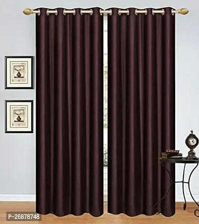Beautiful Plain Solid Room Darkening Window Eyelet Curtain Panel Parda for Drawing Room Brown, 5 Feet 3 Pieces-thumb0