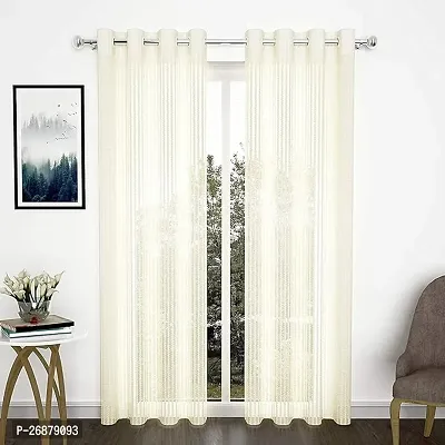 Beautiful Tissue Modern Curtain 7 Feet Cream- Pack of 2 Lined-thumb0