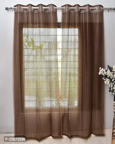 Stylish Brown Polyester Self Pattern Long Door Curtains- Pack Of 2-thumb0