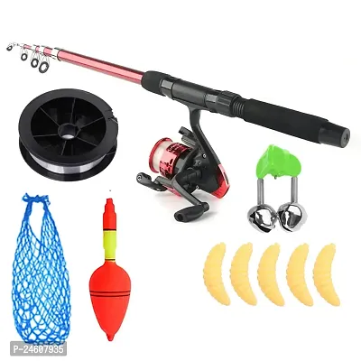 Yolo Tackles Fishing Rod,Reel, With Carrying Net, Float, Line, Bell, Lures Kit Multicolor Fishing Rod