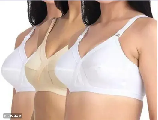 Brabea Women Cotton Stylish Combo Latest Girls Ladies Pure Cotton Non Padded Bra Combo Bra Seamed Non Wired Bra In White Skin Color Pack Of 3-thumb0