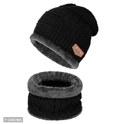 IDENT Enterprise Winter Beanie Hat Scarf Set Warm Knit Hat Thick Fleece Lined Winter Hat  Scarf for Men Women
