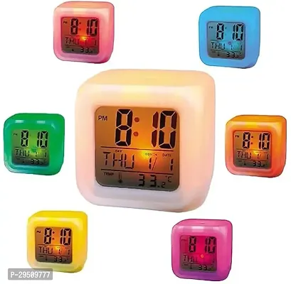 Plastic Abstract Alarm Clock with 7 Color Changing Digital Display and Temperature-thumb2