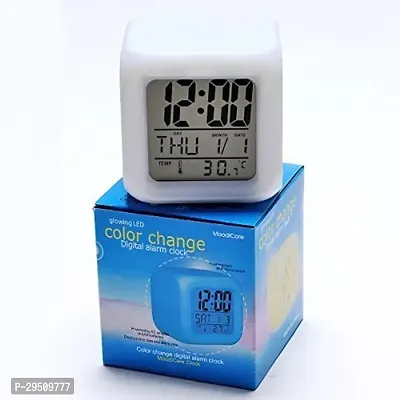 Plastic Abstract Alarm Clock with 7 Color Changing Digital Display and Temperature-thumb3