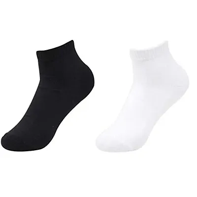 Best Friends Forever Plain cotton blended Ankle socks (5, Black+White)