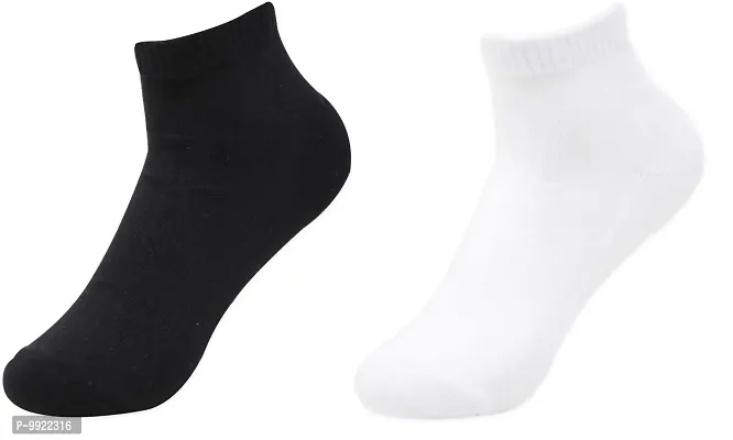 Best Friends Forever Plain cotton blended Ankle socks (5, Black+White)-thumb0