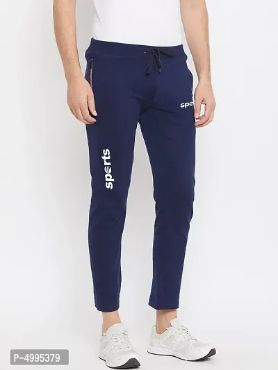 Elegant Navy Blue Polyester Spandex Printed Regular Fit Sports Track Pant For Men-thumb5