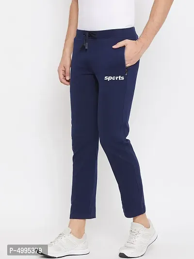 Elegant Navy Blue Polyester Spandex Printed Regular Fit Sports Track Pant For Men-thumb4