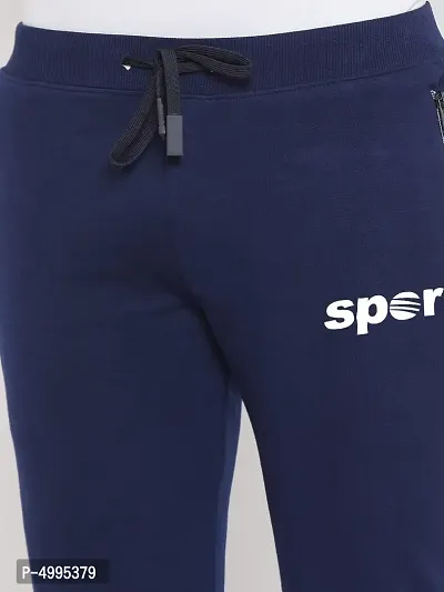 Elegant Navy Blue Polyester Spandex Printed Regular Fit Sports Track Pant For Men-thumb3