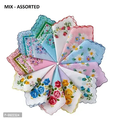 BEST FRIENDS FOREVER Women's Pure Cotton Designer Printed Handkerchiefs Big13x13, Pack of 12-thumb3