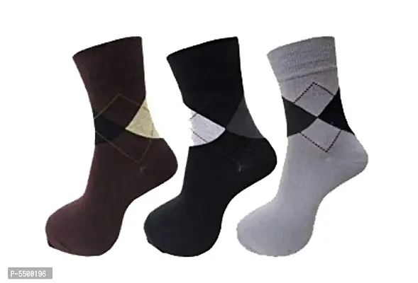 Men's Pure Cotton Argyle Style Diamond Socks Pack of 3-thumb0